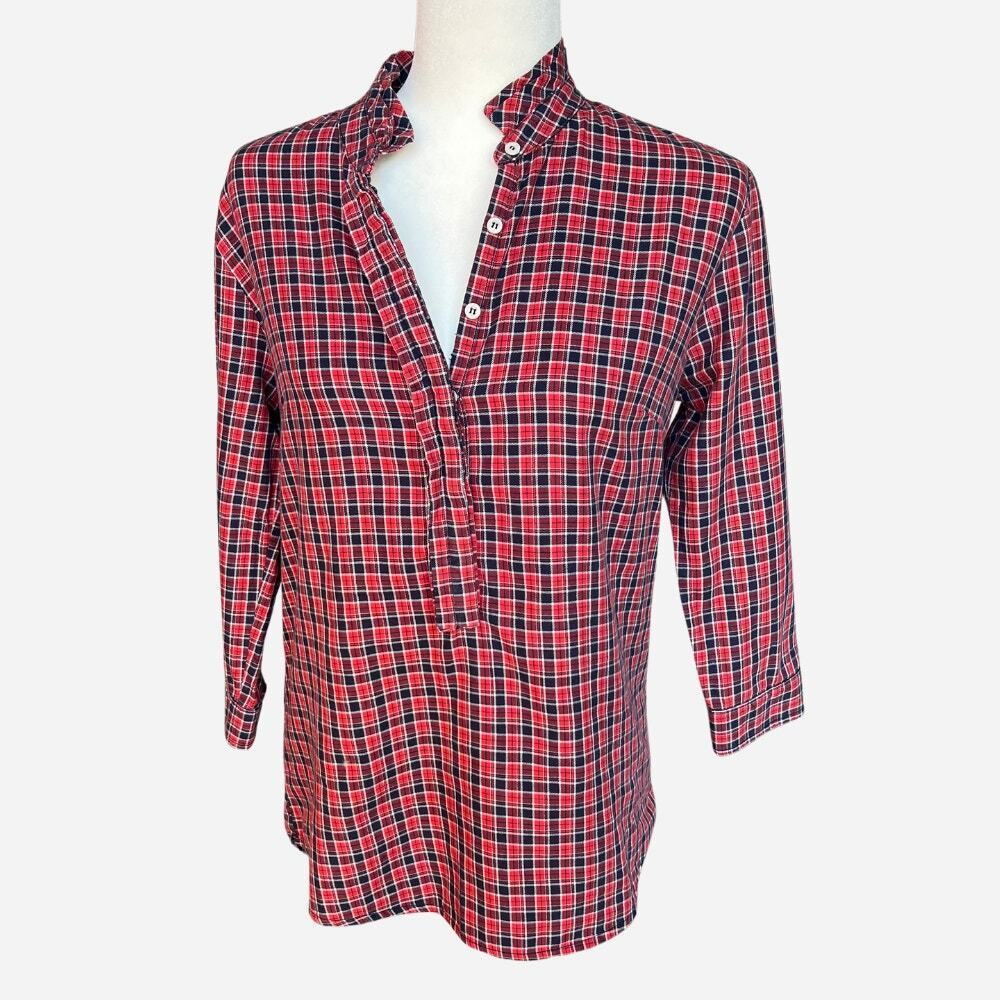 Wren Plaid Button Down Blouse Organic Cotton Made in USA / Small